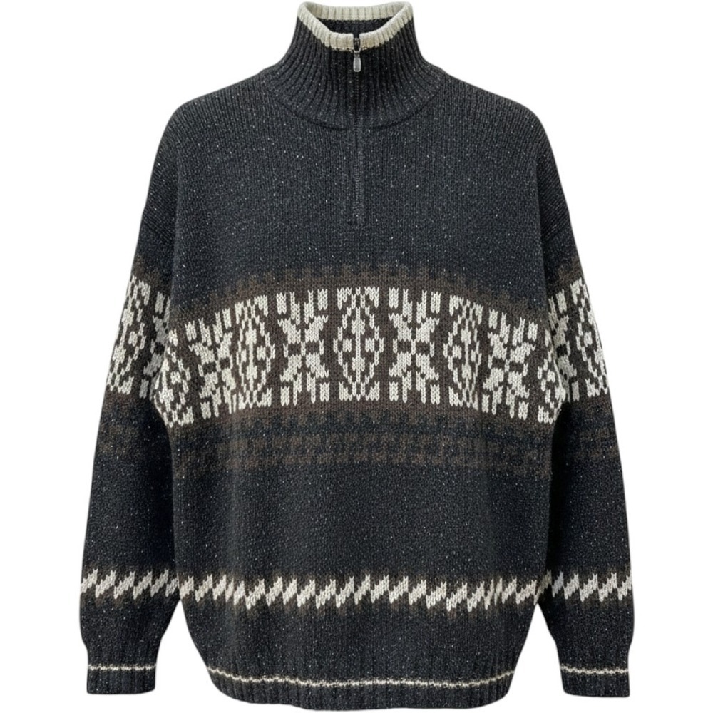 Fieldmaster Men's Wool Blend Fair Isle Half Zip Sweater Charcoal XL